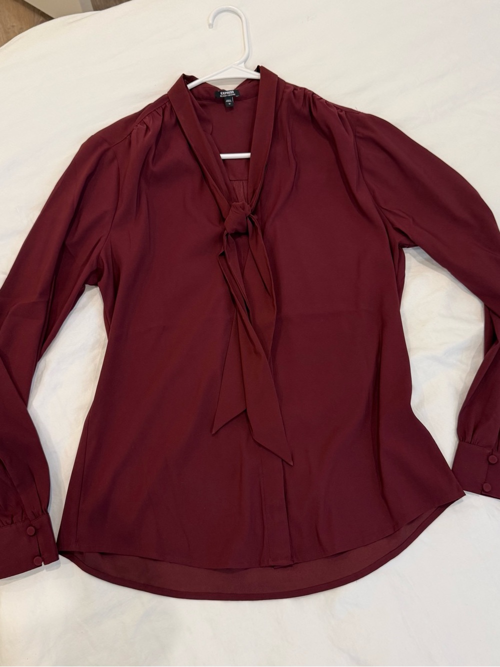 Express Women's Wine Tie-Neck Blouse
